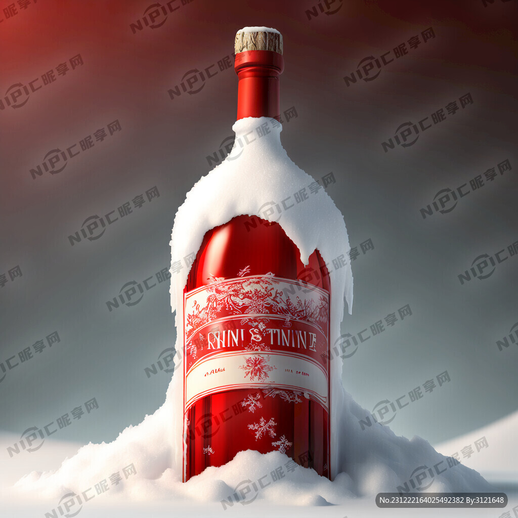 一个用雪堆的酒瓶 瓶盖红色
