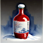 白雪堆砌的酒瓶一个 瓷瓶 瓶盖红颜色 汾酒