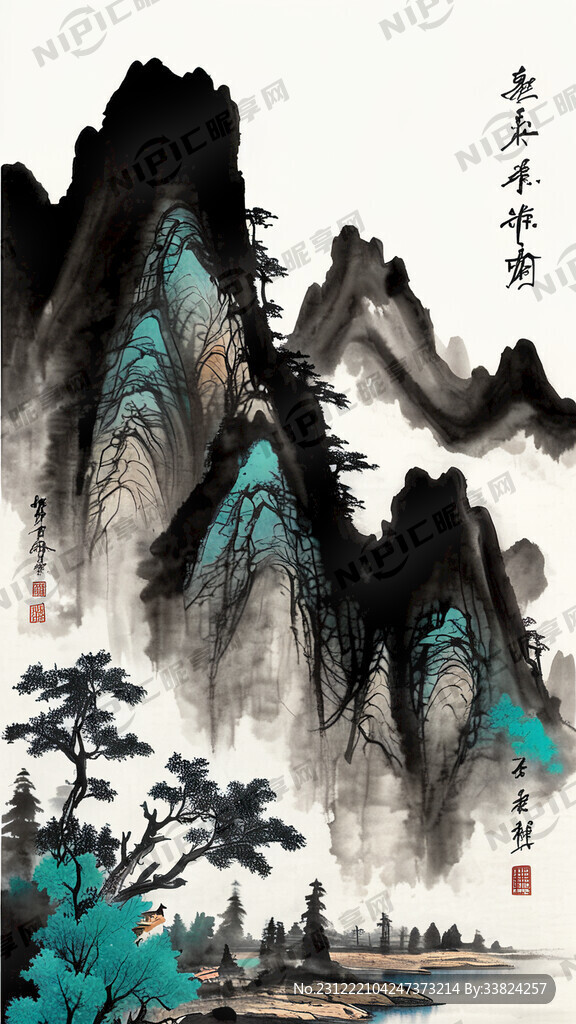 写意山水画 国画 水墨 青龙