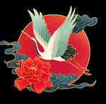 中国风仙鹤牡丹日出