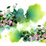唯美水彩花卉水墨绿挂画装饰画