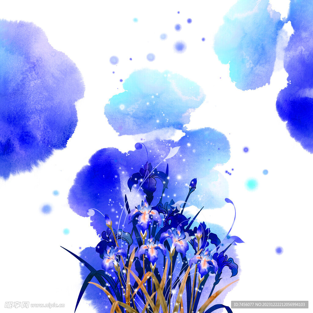水彩蓝色花卉艺术挂画装饰画