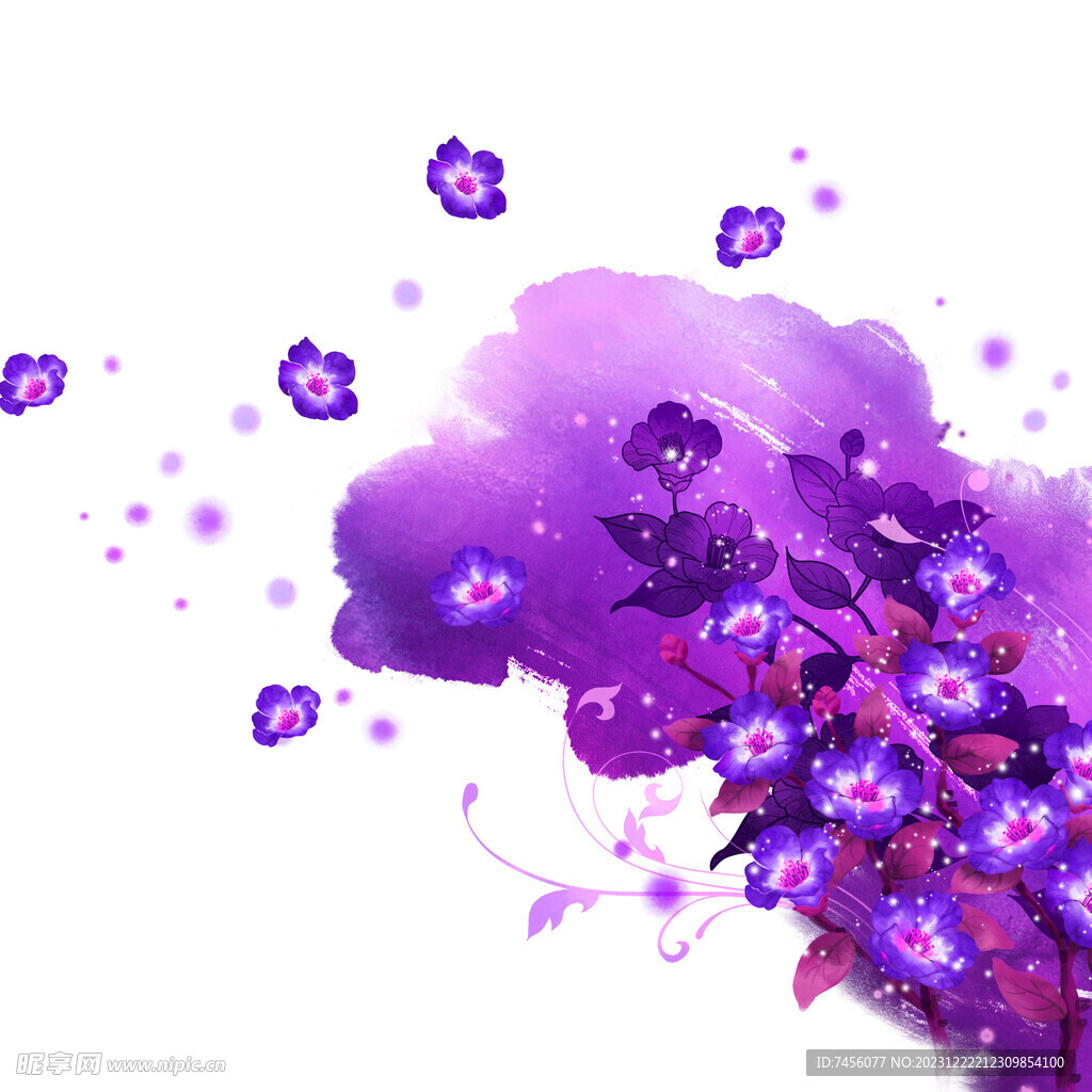 水彩紫色花卉抽象挂画装饰画