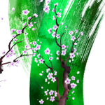 水彩桃花枝水墨挂画装饰画