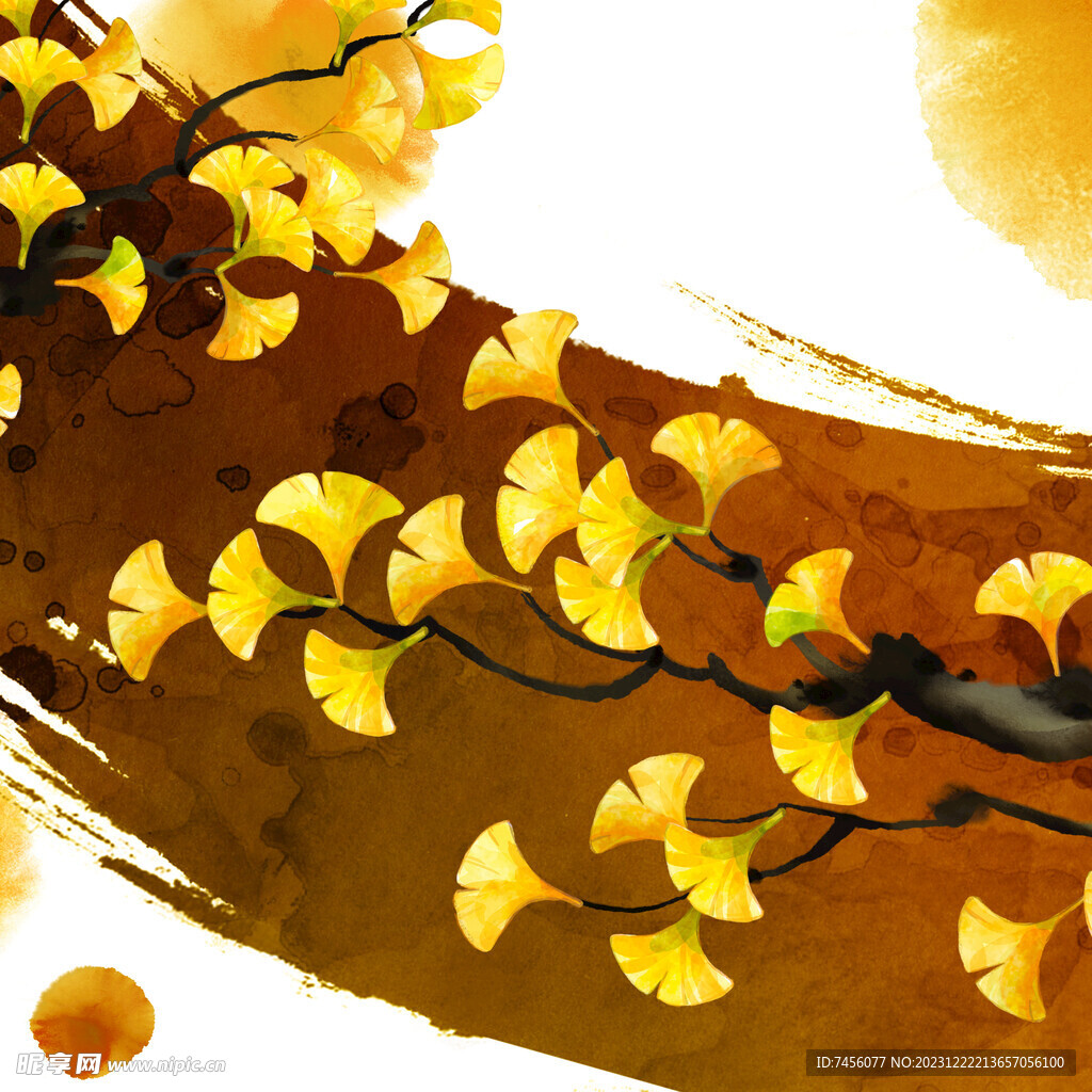 树枝树叶金黄色叶子挂画装饰画