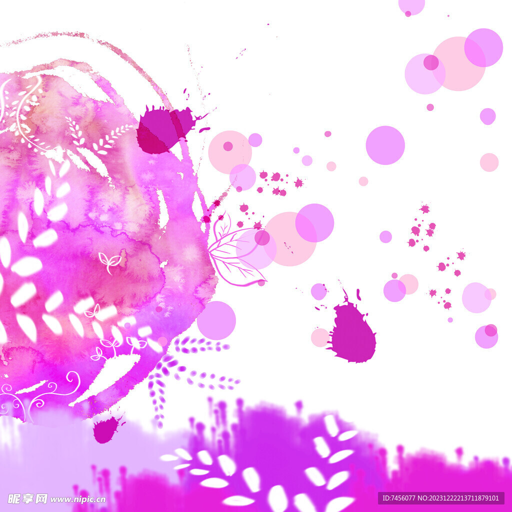 粉紫色枝叶水彩艺术挂画装饰画