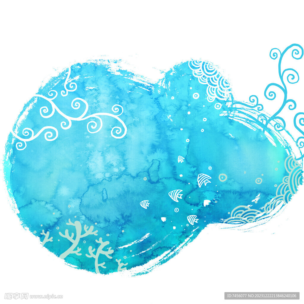 水彩蓝色抽象花纹挂画装饰画