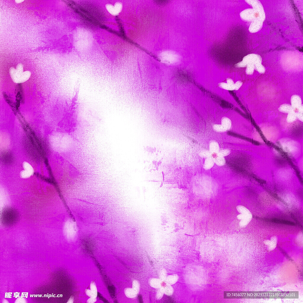 唯美小白花花卉紫色背景挂画