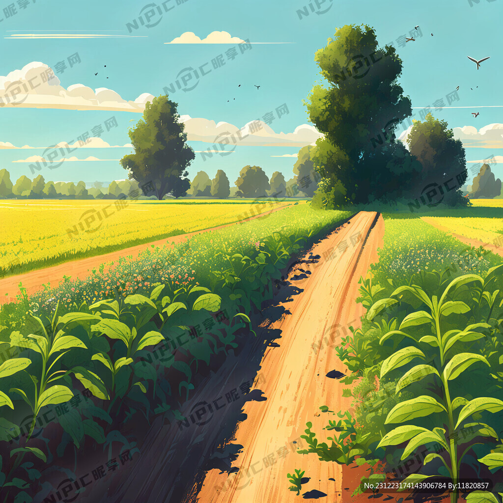 种植植物 阳光明媚 田野 插画
