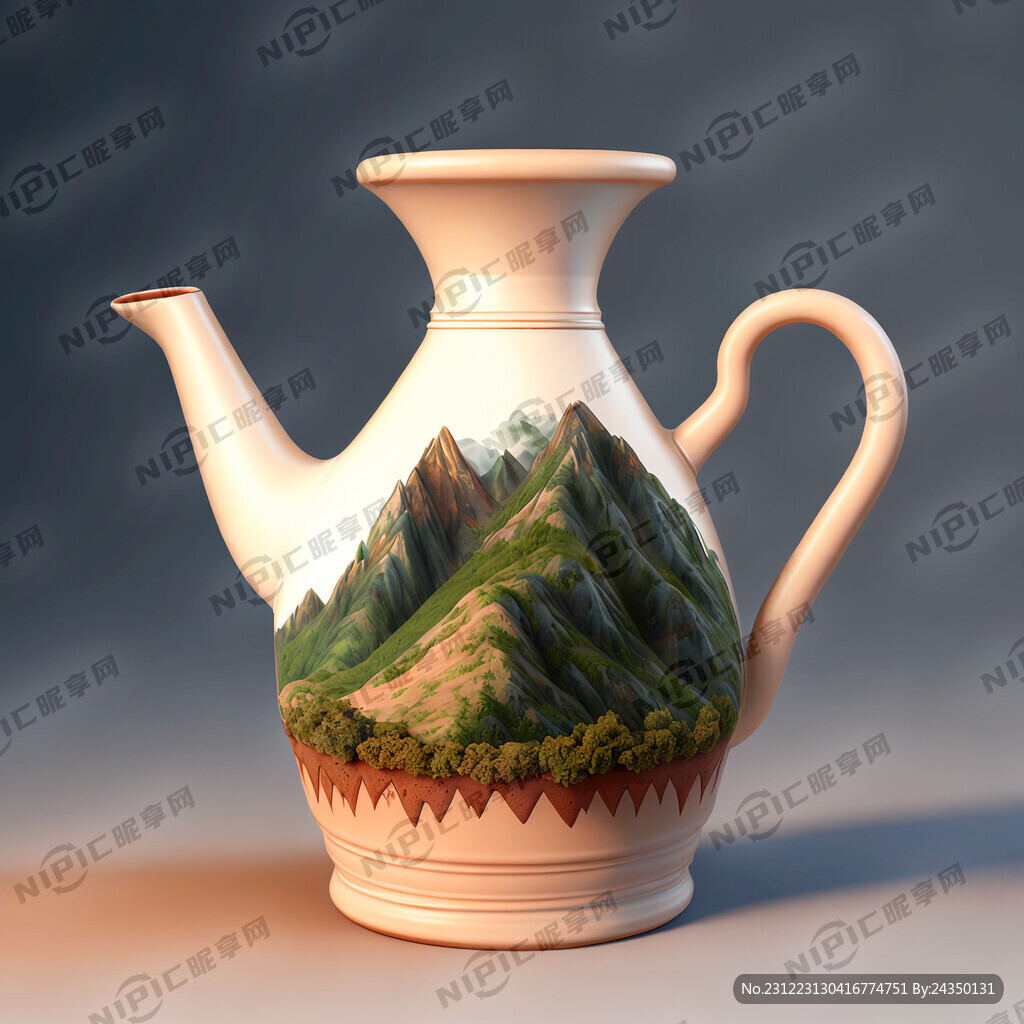 农作物山水陶罐偏白