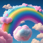 梦幻彩虹，彩色棉花糖云朵，爱心，天空，棒棒糖
