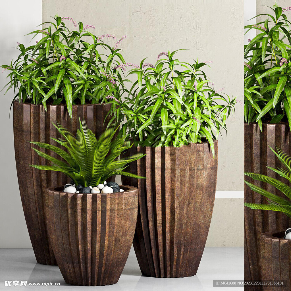 现代户外绿植盆栽组合3D模型