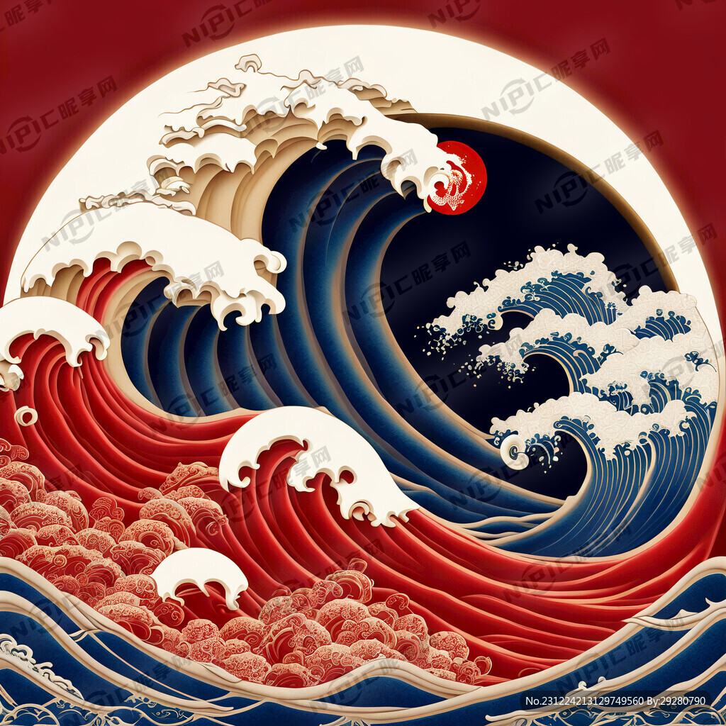 新年 红色 流心月饼 海浪纹理