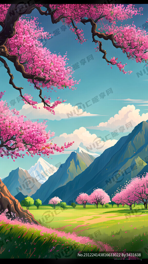 近景右边大桃树 远景山峰群