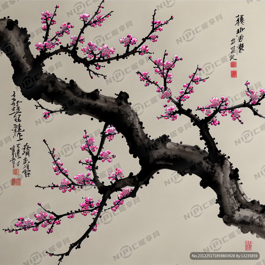 一大根梅花树枝 水墨 无梅花