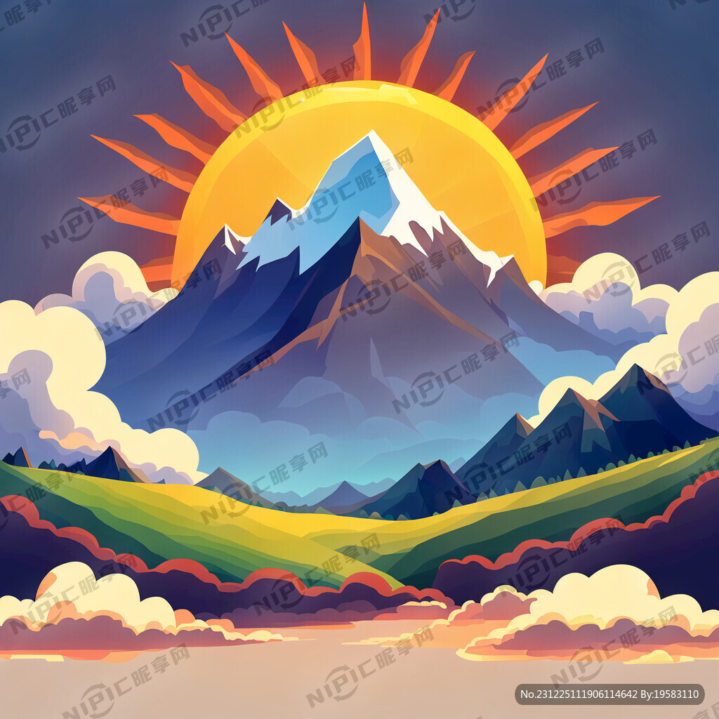 云 山 太阳 卡通