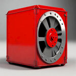 一个装着切割片的红色铁盒，圆形切割片，红色工业风