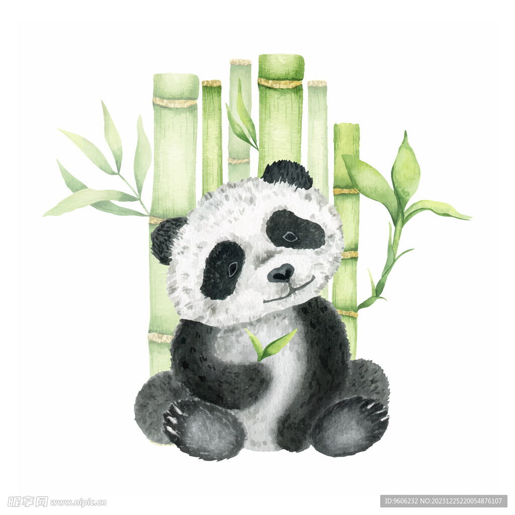 卡通水彩手绘大熊猫竹子国宝背景