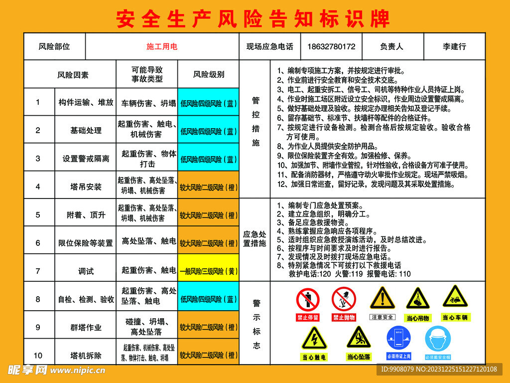 塔式起重机安全风险告知牌