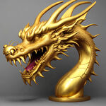 一条完整的金色的龙形雕塑。金龙盘成一朵花的形状，龙头在中间。