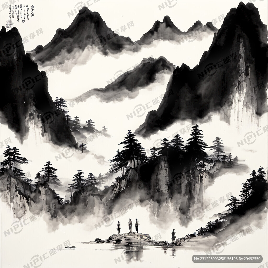 黑白山水水墨画