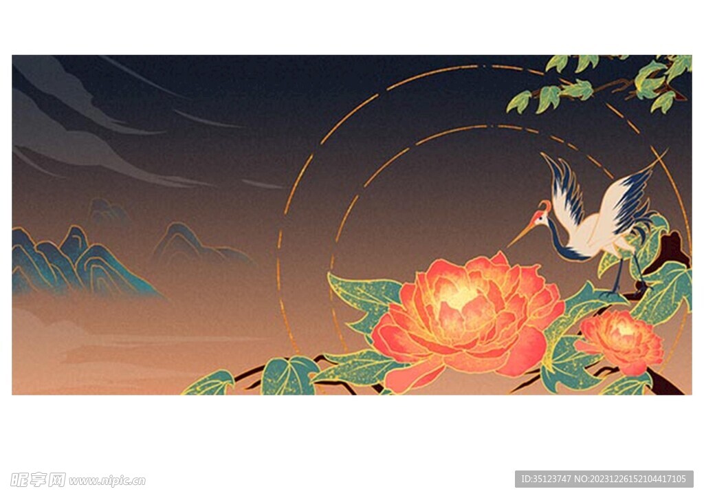 仙鹤中国风艺术画
