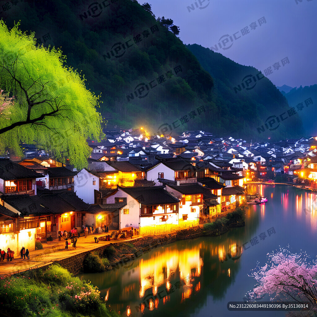 美丽的乡村夜景 繁华的小镇