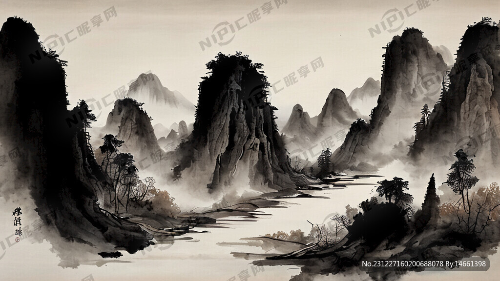 山谷 中国风 中国画 山水