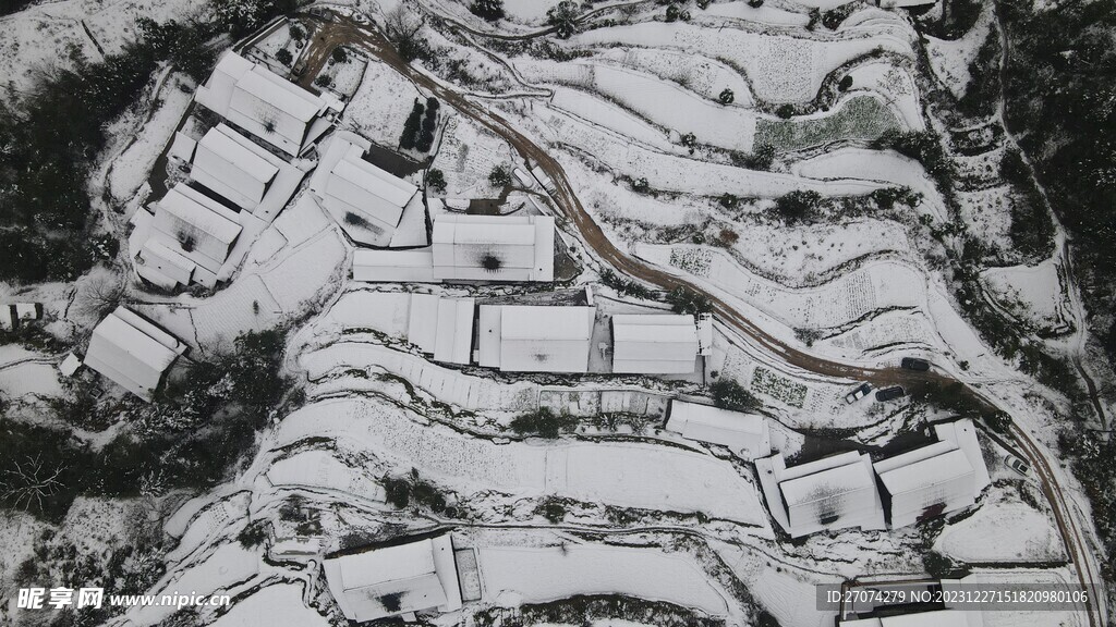 南方农村冬天雪景