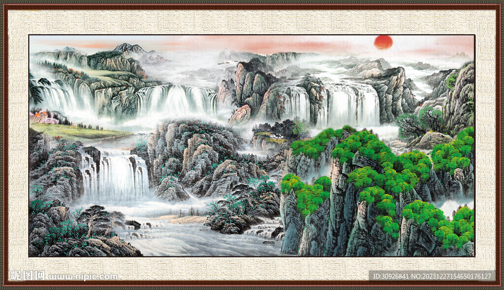 瀑布风景画 