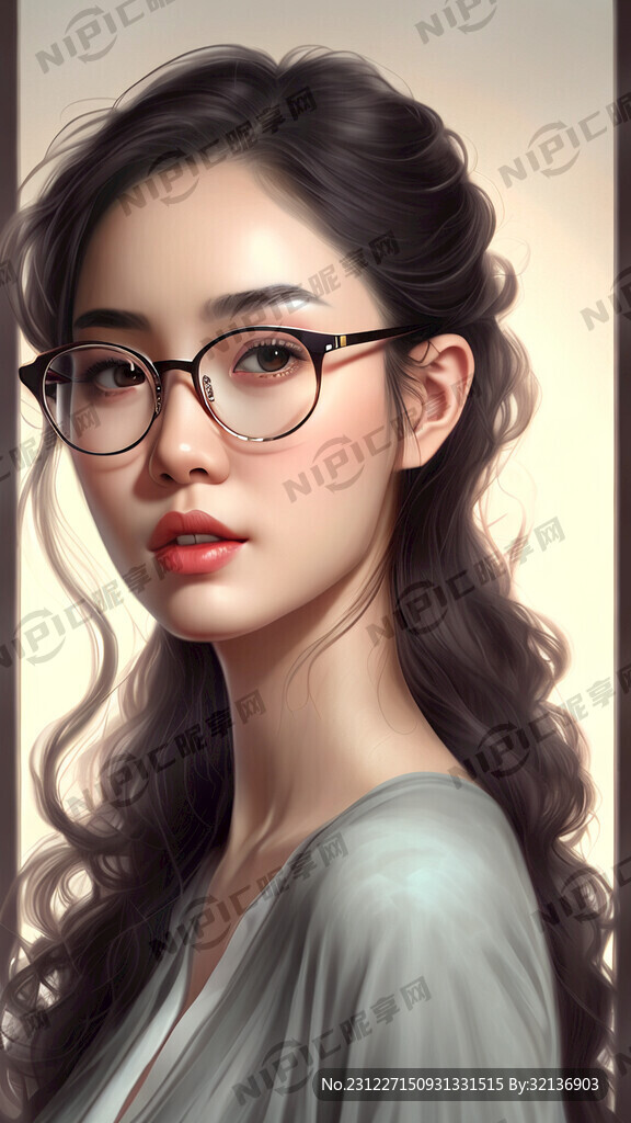 美女 戴眼镜 长卷发