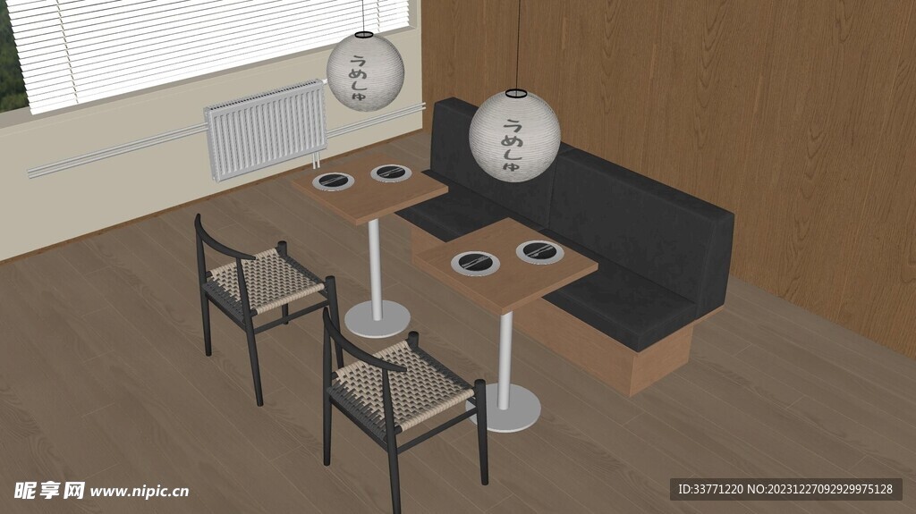 日式餐厅桌椅模型