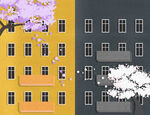 扁平插画大楼与樱花