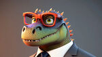 威猛龙，上班族，皮克斯动画风格，带着眼镜，穿着西服领 带，3D模型，彩色辛烷值渲染，完美光影，电影质感，高清