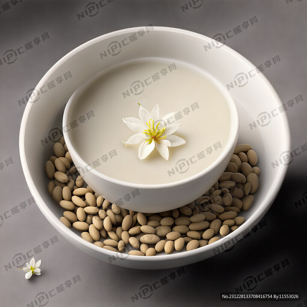 白色的碗盛着茉莉豆浆