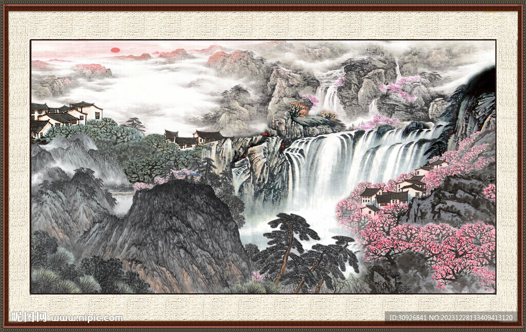 瀑布风景画 