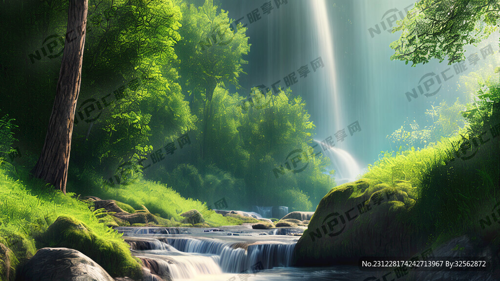 树木 河流 瀑布 绿植 近距离