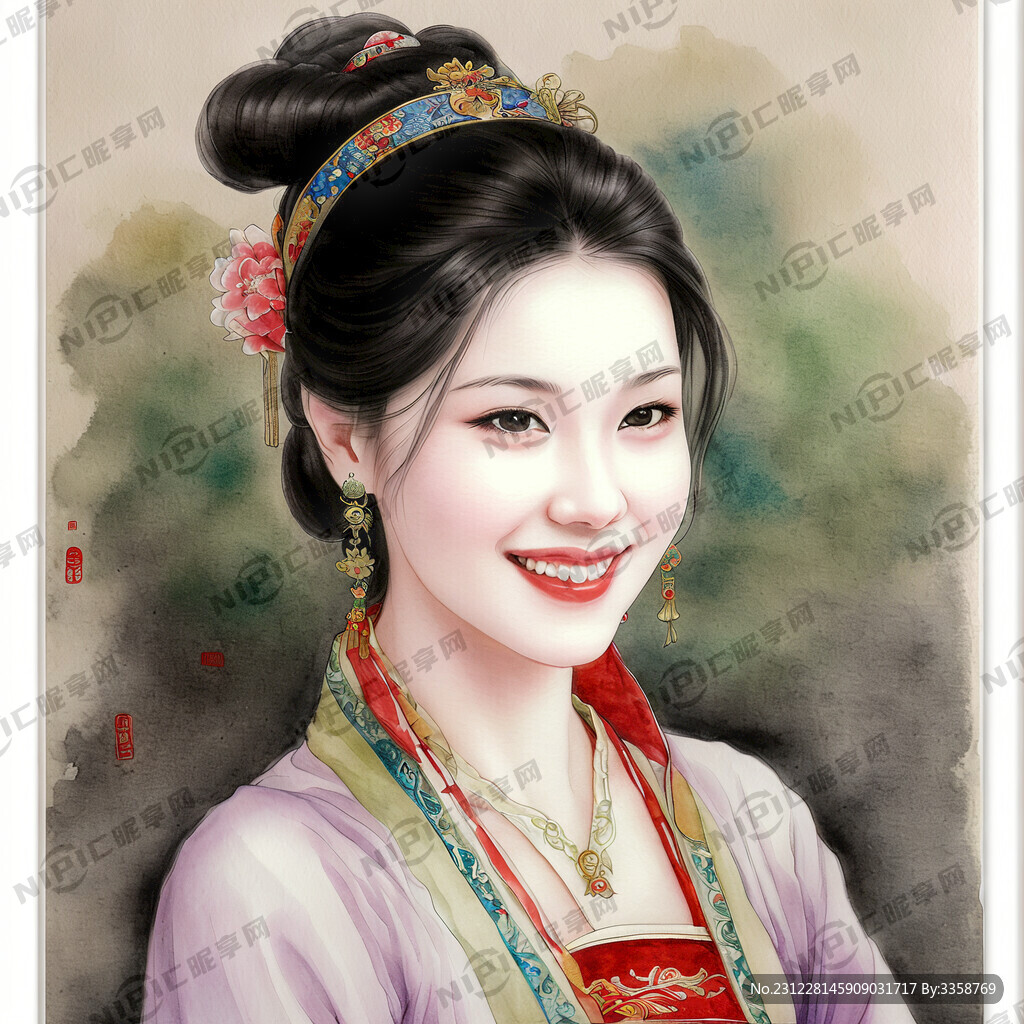 中国古典美女正面微笑