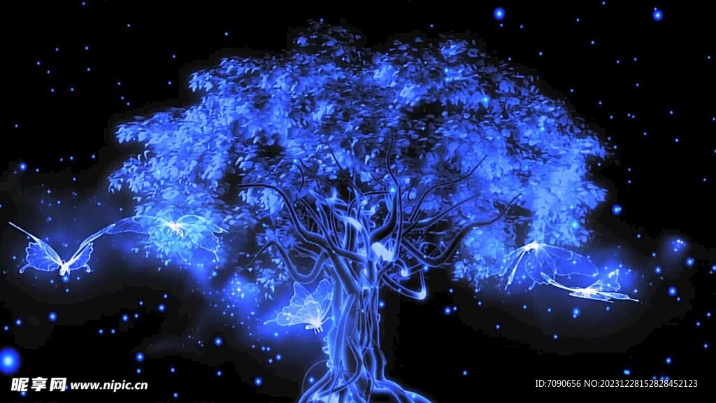蓝色光效蝴蝶树