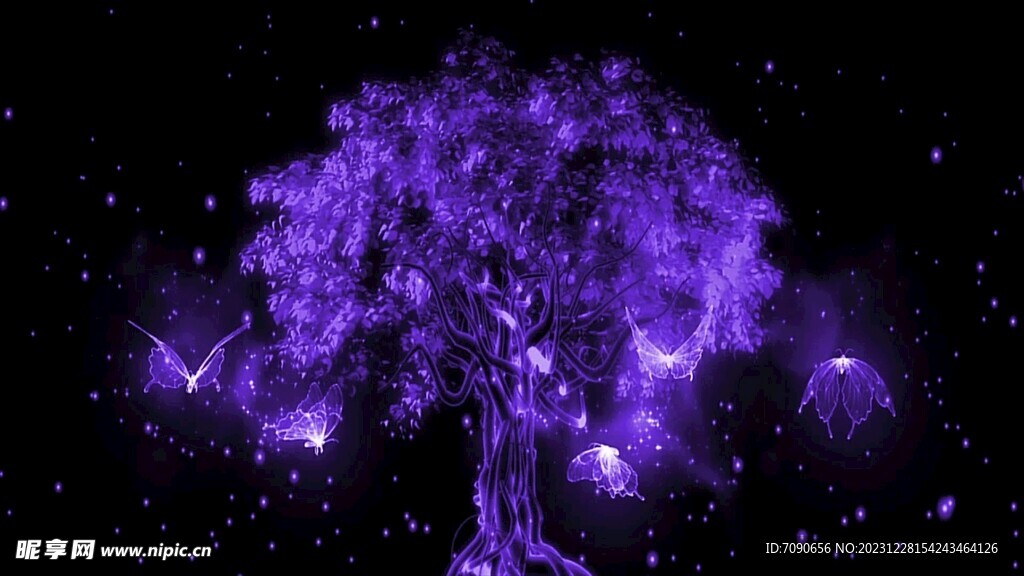 紫色光效蝴蝶树