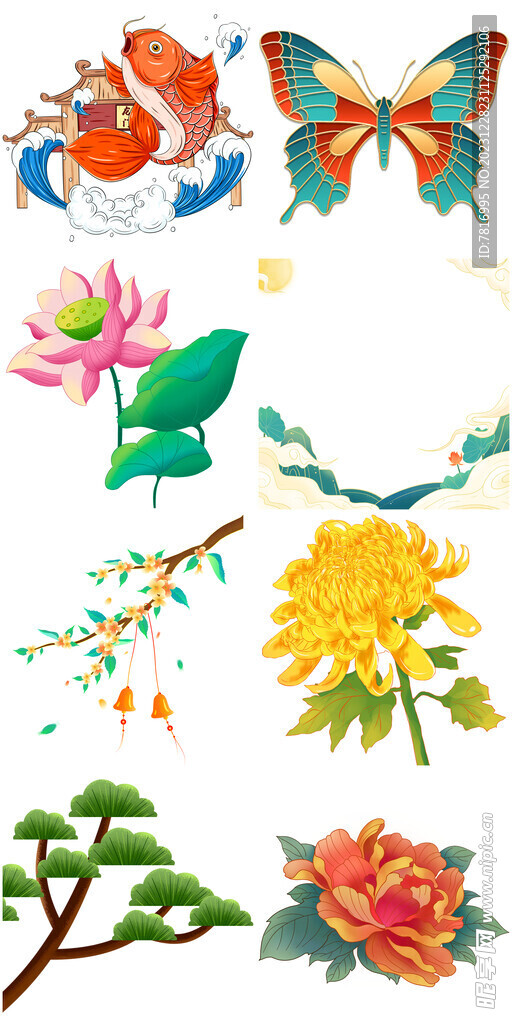 国潮花草元素