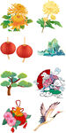 国潮国风花卉山纹