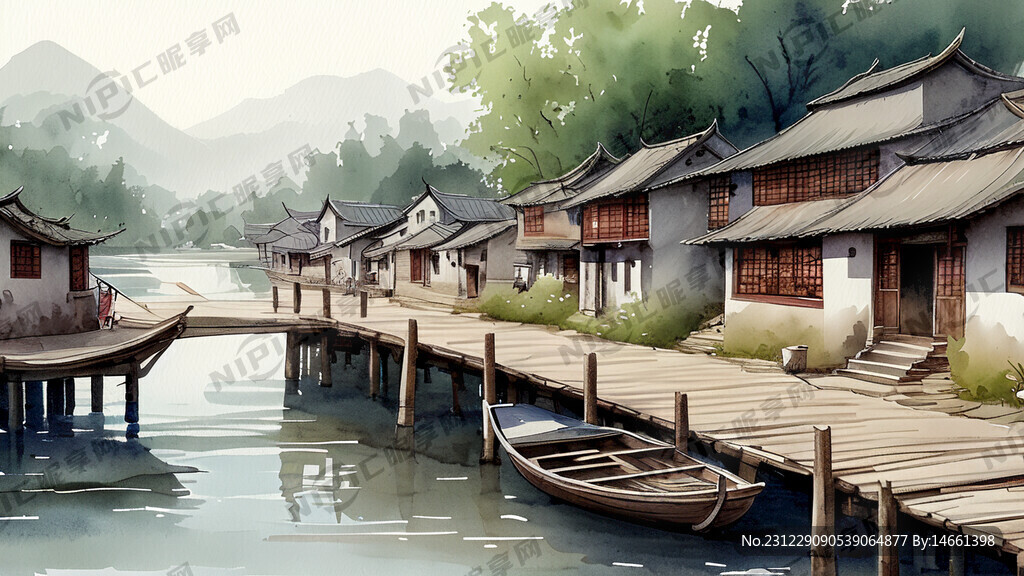 农村小河 小码头 小船 行人