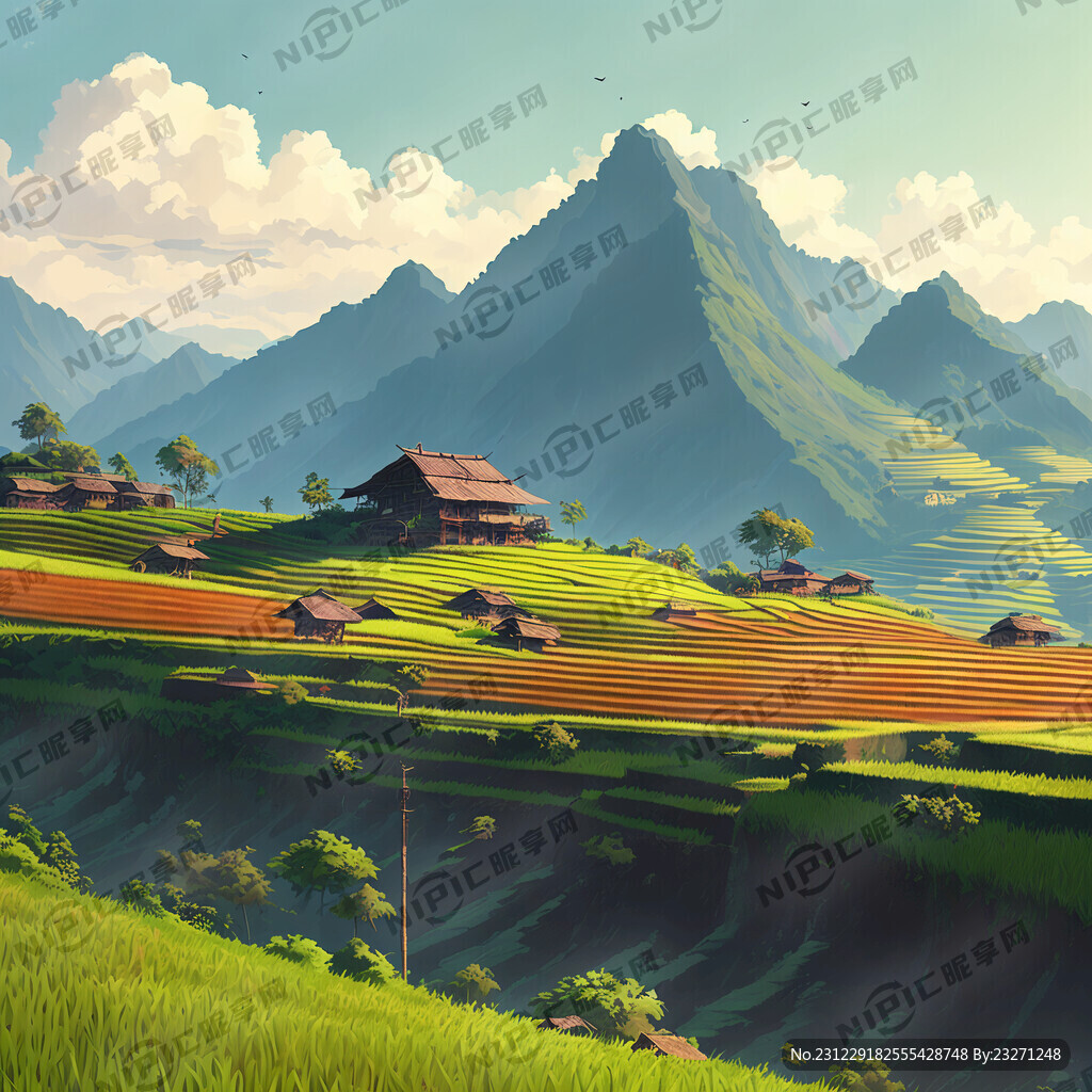 梯田 远山 插画