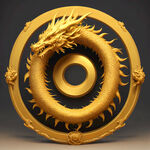 一条长长的金龙围成一个圆圈的雕塑平视图