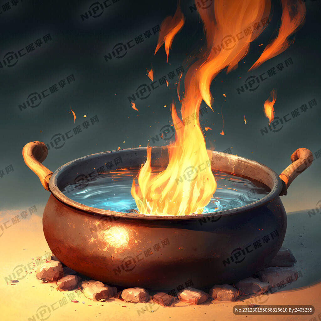 锅里有水 在火上烧着