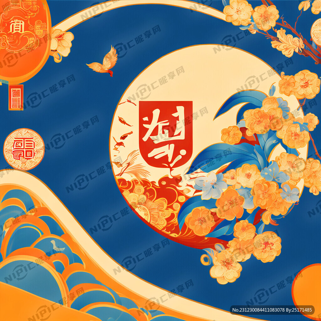 蓝色 橙色   新年快乐