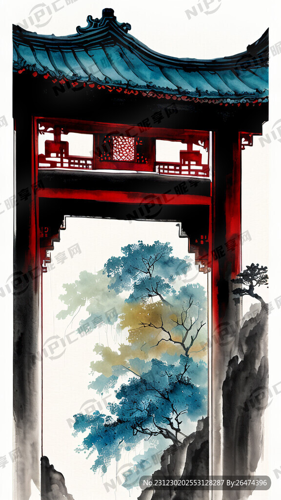 中国龙 门楼 新年 喜庆 现代