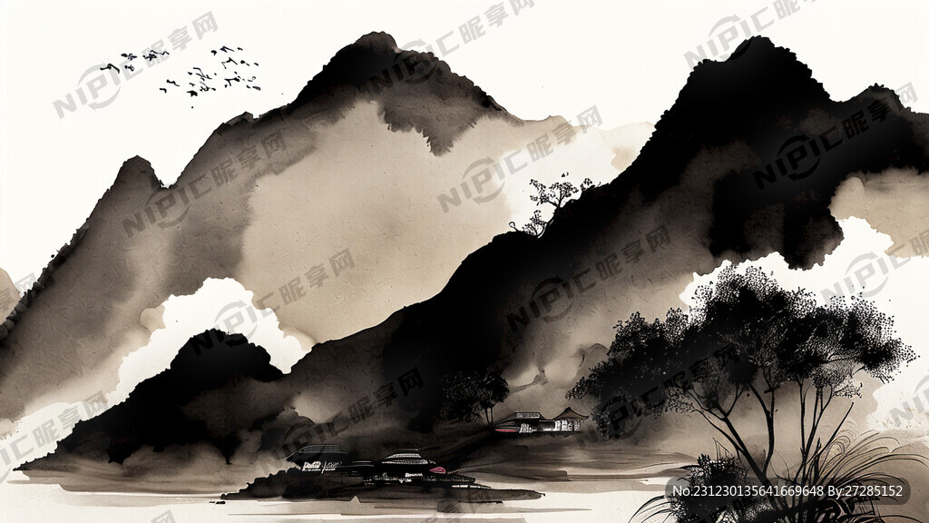 云南各地地标风景水墨画