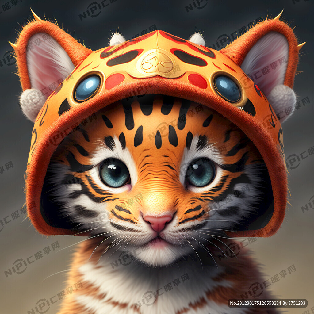 戴着虎头帽的小猫 龙年